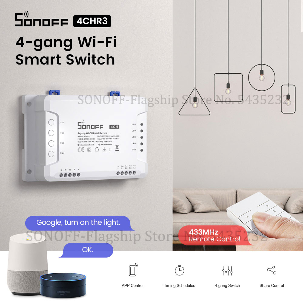 Relay Module 4 Channel - Itead Sonoff 4CH R3 Wifi Draadloze