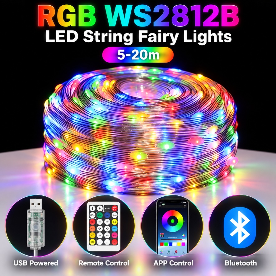 Ws2812B Strip 5V - 5-20m WS2812B RGB LED-lichtsnoer met Bluetooth-app