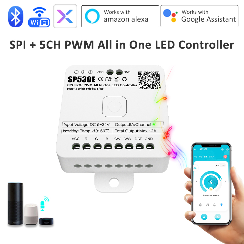 Ws2812B Strip 5V - SP530E All-in-one LED-controller 12V 24V 5V