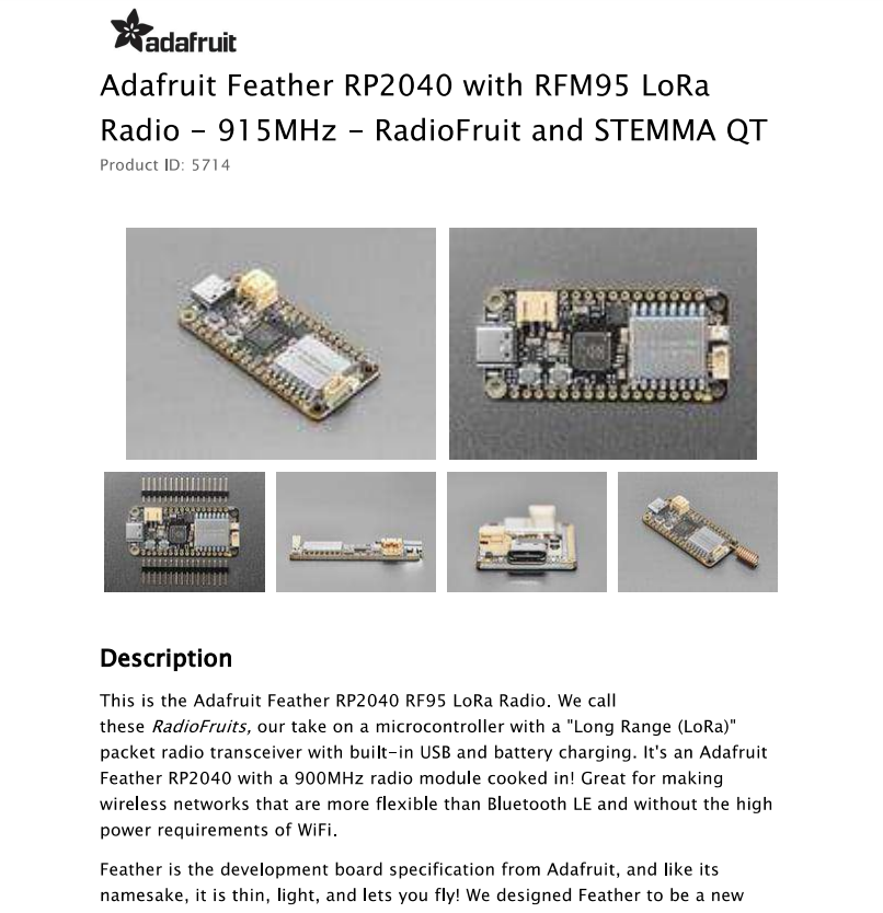 5714 Feather RP2040 met RFM95  - Lora Rfm95 recensie en prijs